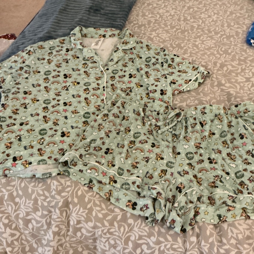 Disney Mint Green Character Print Short Sleeve Pajama Set